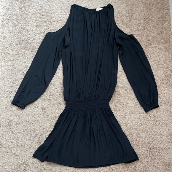 Ramy Brook Lauren Cold-Shoulder Drop-Waist Blouson Mini Dress Black Size Small - Picture 10 of 16
